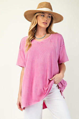Mineral Washed Oversized Tee by Easel - Malibu Pink *Regular & Curvy*