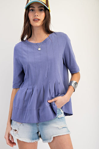 Elsie Pleated Top - Tea Blue