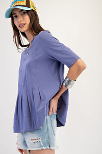 Elsie Pleated Top - Tea Blue