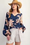 Mikayla Floral Blouse - Navy