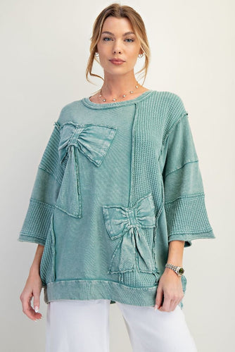 Luna Bow Patch Top - Teal