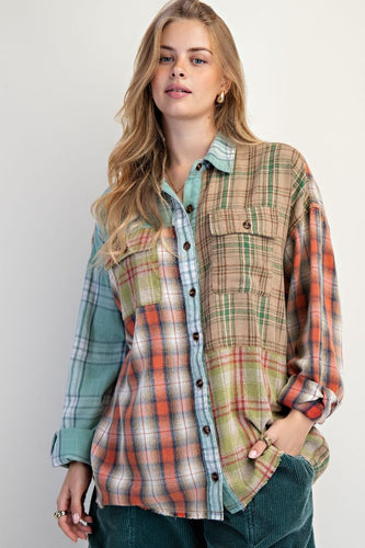 Classic Twist Plaid Button Down - Sage Mix
