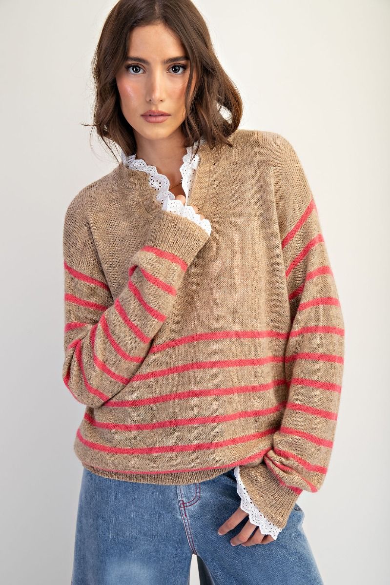 Myra Lace Trim Sweater - Latte