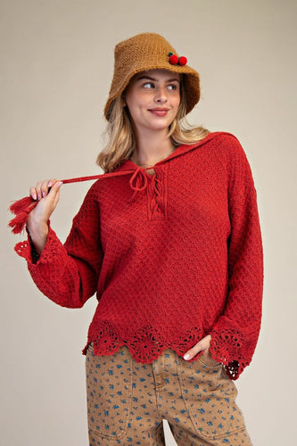 Fireside Crochet Knit Sweater - Boho Red