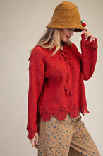 Load image into Gallery viewer, Fireside Crochet Knit Sweater - Boho Red