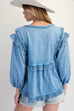 Load image into Gallery viewer, Autumn Afternoon Ruffle Top - Faded Denim