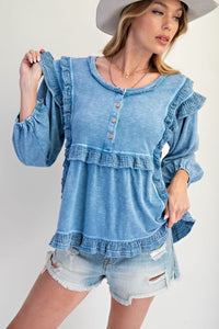 Autumn Afternoon Ruffle Top - Faded Denim