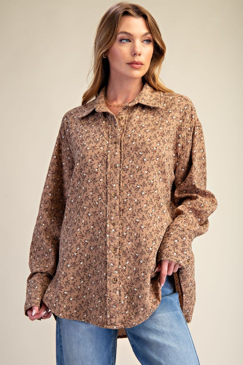 Magnolia Floral Button Down - Almond
