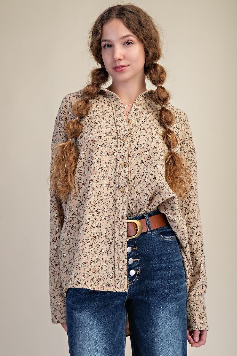 Magnolia Floral Button Down - Khaki