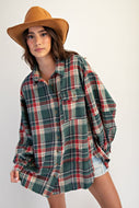 Christmas Tree Farm Button Down - Pine Green *Curvy*