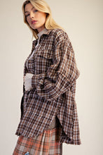 Load image into Gallery viewer, Self Distressed Plaid Tunic Button Down