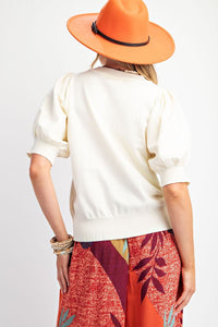 Clara Puff Sleeve Sweater Top - Ivory