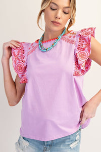 Holland Embroidered Ruffle Top - Lilac Rose
