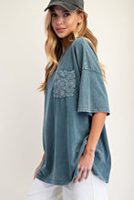 Load image into Gallery viewer, Kaelyn Crochet Pocket Tee - Faded Teal