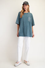 Load image into Gallery viewer, Kaelyn Crochet Pocket Tee - Faded Teal