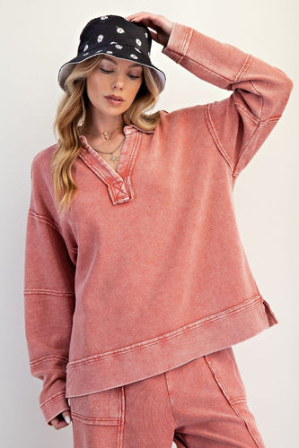 Asher Thermal Knit Pullover - Boho Red