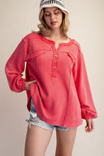 Load image into Gallery viewer, Macy Textured Henley Top - Strawberry