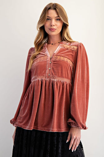 Lacey Velvet Top - Rose Gold