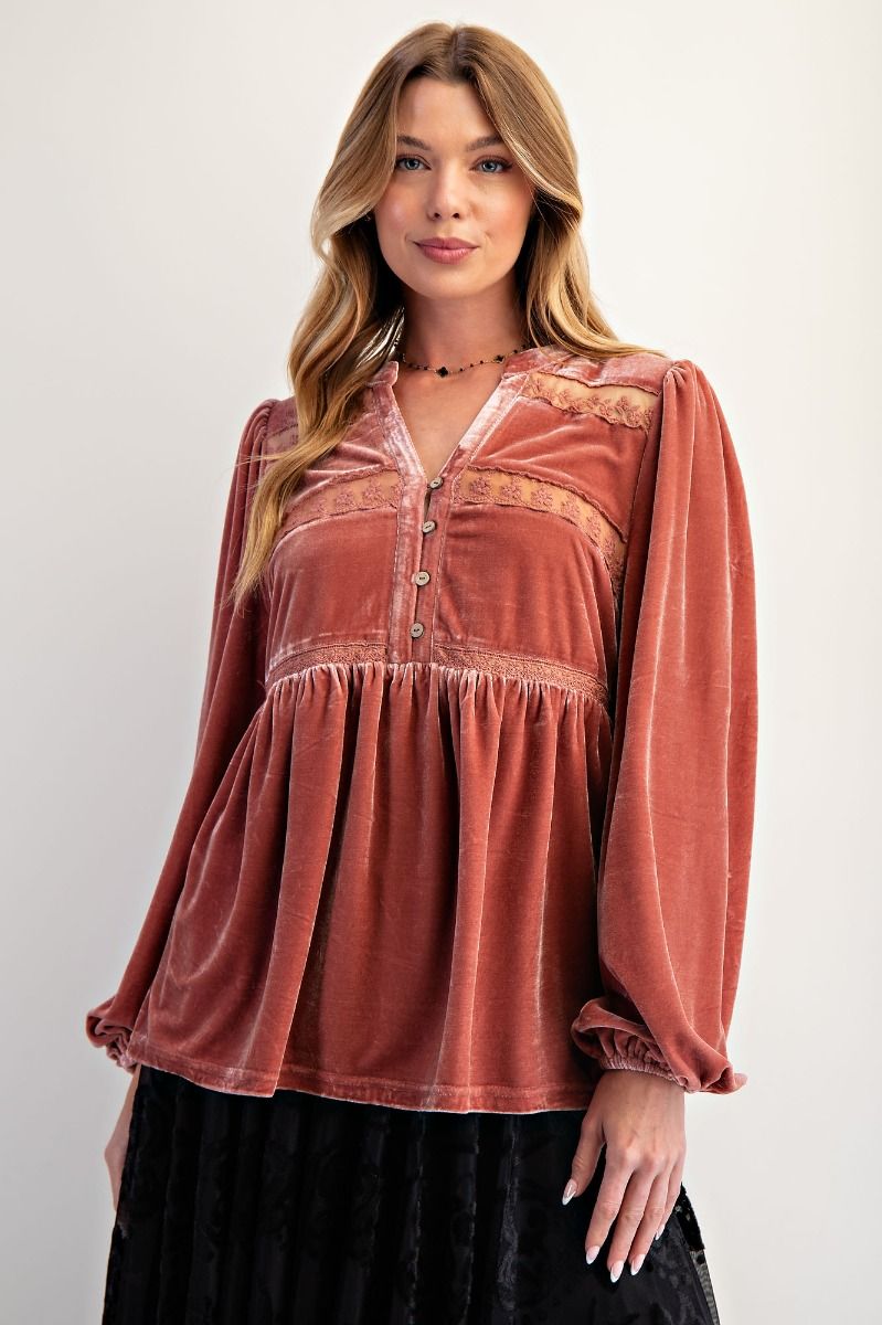 Lacey Velvet Top - Rose Gold