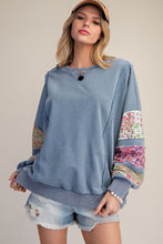 Load image into Gallery viewer, Layne Patch Sleeve Top - Dusty Navy