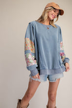 Load image into Gallery viewer, Layne Patch Sleeve Top - Dusty Navy