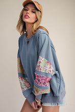 Load image into Gallery viewer, Layne Patch Sleeve Top - Dusty Navy