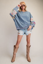 Load image into Gallery viewer, Layne Patch Sleeve Top - Dusty Navy
