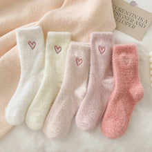 Load image into Gallery viewer, Pink Heart Embroidery Plush Socks