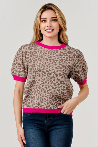 Valerie Cheetah Top - Pink Trim
