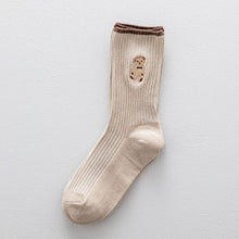 Load image into Gallery viewer, Brown Bear Embroidery Cotton Crew Socks - Beige