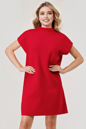 Malia Mock Neck Sweater Dress - Red