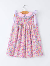 Load image into Gallery viewer, Summer Purple Floral Bow Ruffle Girls Dress