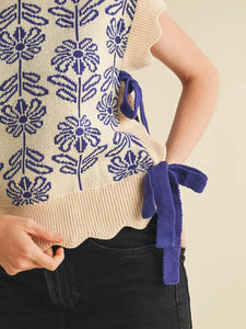 Fancy Floral Bow Tie Sweater Vest - Crown Blue