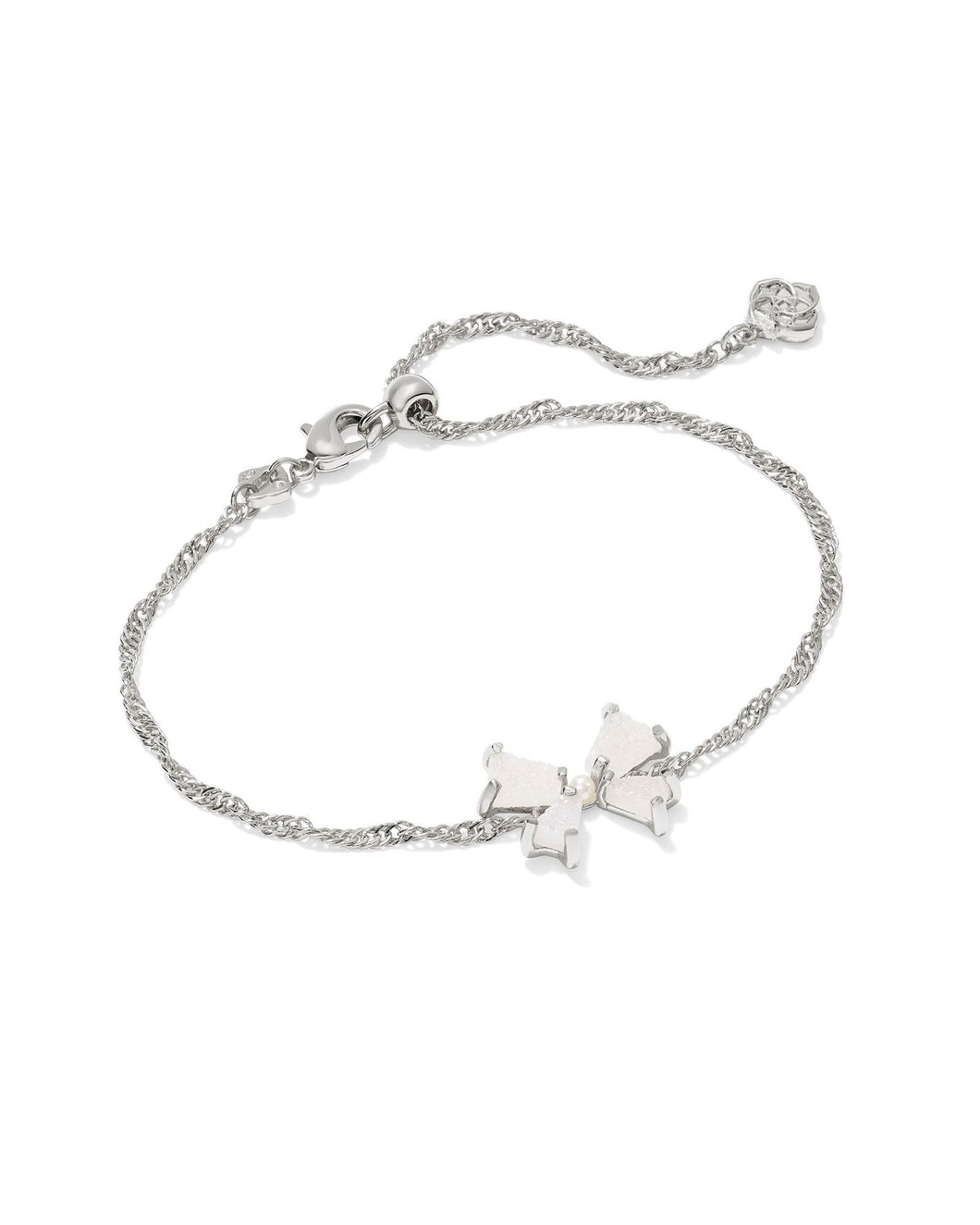 Kendra Scott Blair Silver Bow Small Delicate Chain Bracelet in Iridescent Drusy