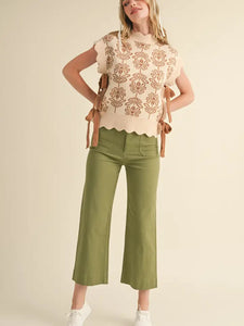 Fancy Floral Bow Tie Sweater Vest - Beige