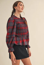 Load image into Gallery viewer, Plaid Tidings Peplum Top - Red