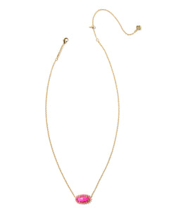 Kendra Scott Elisa Gold Color Burst Frame Short Pendant Necklace in Neon Pink Magnesite