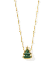 Load image into Gallery viewer, Kendra Scott Holiday Tree Gold Short Pendant Necklace in Green Quartzite