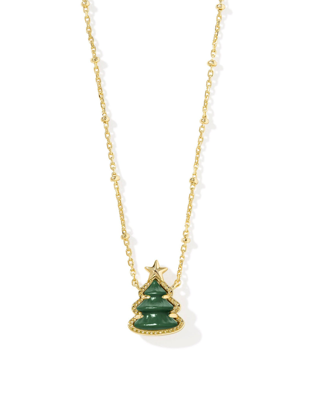 Kendra Scott Holiday Tree Gold Short Pendant Necklace in Green Quartzite