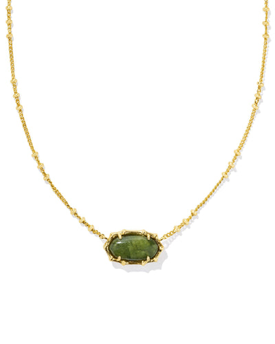 Kendra Scott Elisa Gold Bamboo Frame Short Pendant Necklace in Sage Serpentine
