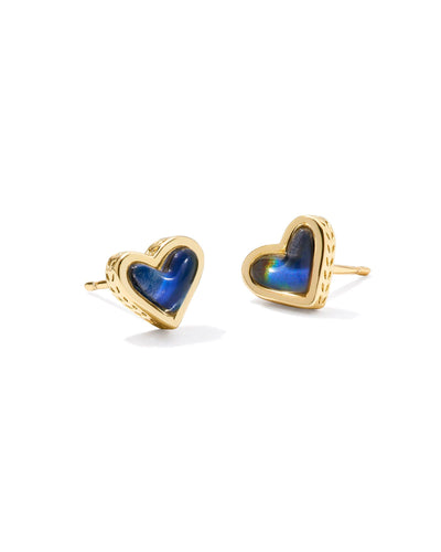 Kendra Scott Framed Ari Heart Gold Stud Earrings in Mood Stone