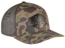 Load image into Gallery viewer, Buck Old School Camo Trucker Hat. Hand Burnished patch