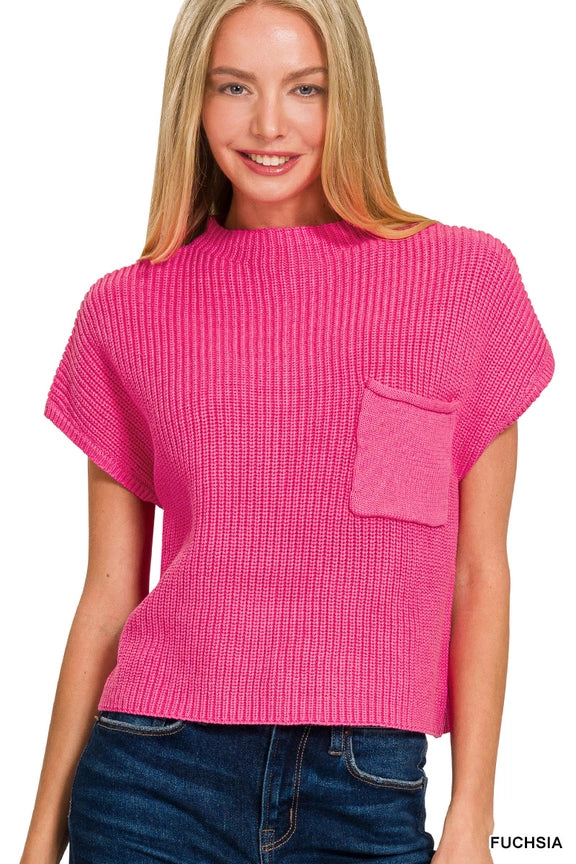 Payton Cropped Mock Neck Sweater - Fuchsia