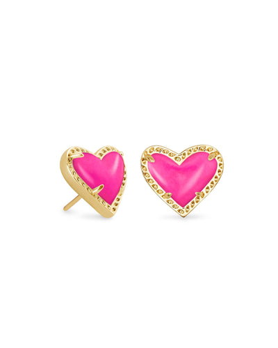 Kendra Scott Ari Heart Gold Stud Earrings in Magenta