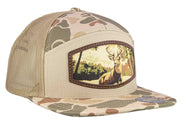 Buck Woven Patch Old School Camo Hat.: OS Harvest Camo