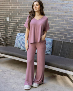 Grace & Lace Coziest Wide Leg Lounge Pants - Dark Lilac