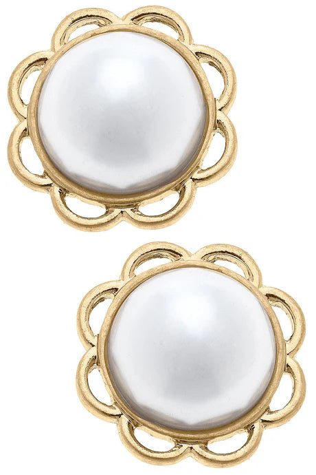 Canvas Gigi Pearl Flower Stud Earrings in Ivory