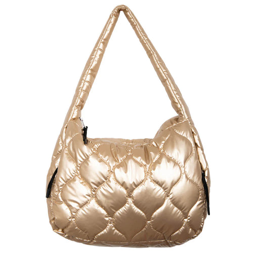 Metallic Wave Quilted Hobo Bag - Gold