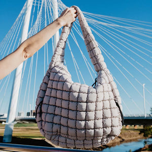 Oversized Quilted Hobo Tote - Sand