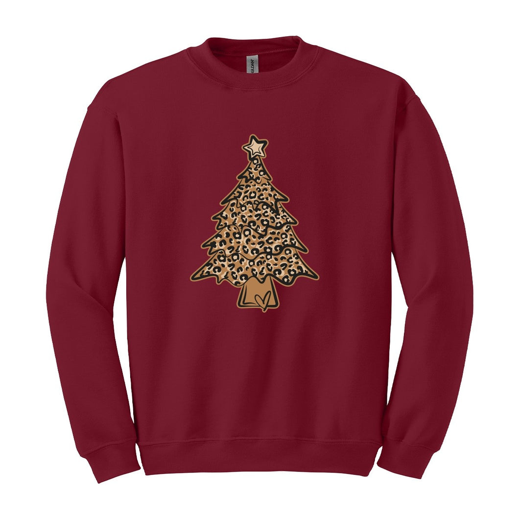 Viv & Lou Leopard Christmas Tree Sweatshirt - Garnet